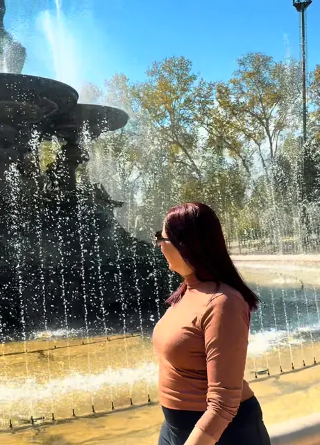 Viajante diante de uma fonte